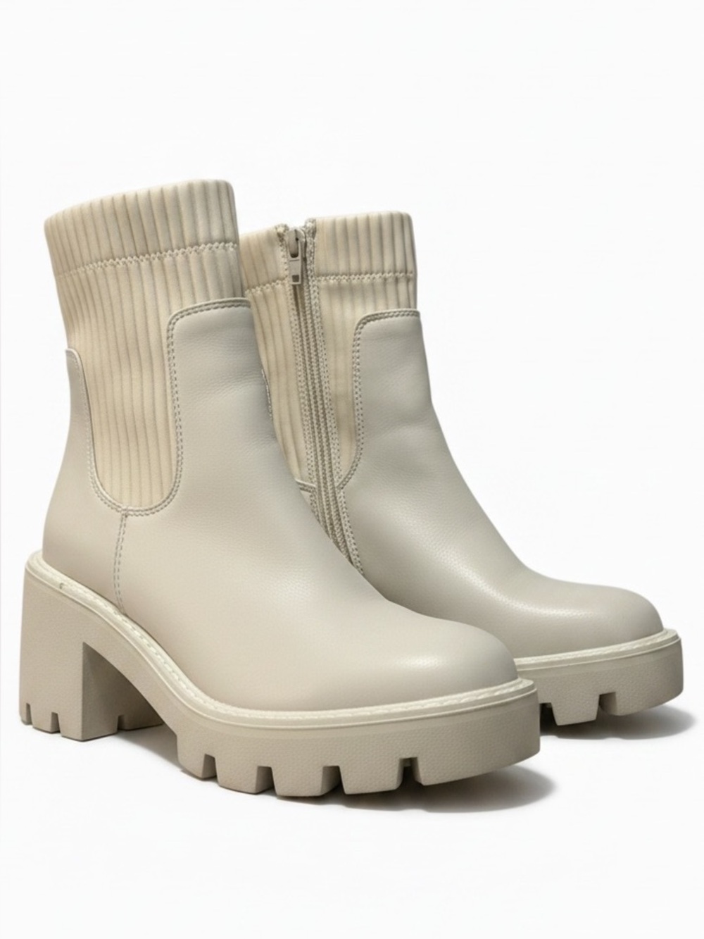 Women's Cream Chunky Heel Ankle Boots